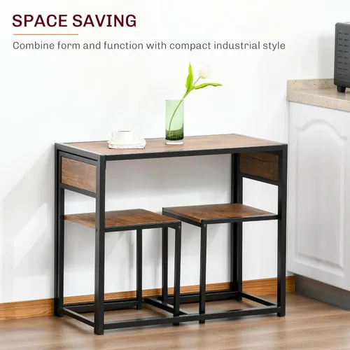 Miniatura 3 de HOMCOM Juego de mesa de comedor pequeña para 2, juego de mesa y sillas de cocina, juegos de comedor compactos para espacios pequeños, color marrón