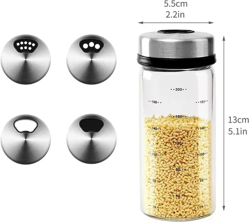 Miniatura 2 de Tarro de condimento con juegos de coctelera de acero inoxidable 304, salero y pimentero con agujeros ajustables para sales del Himalaya, Kosher