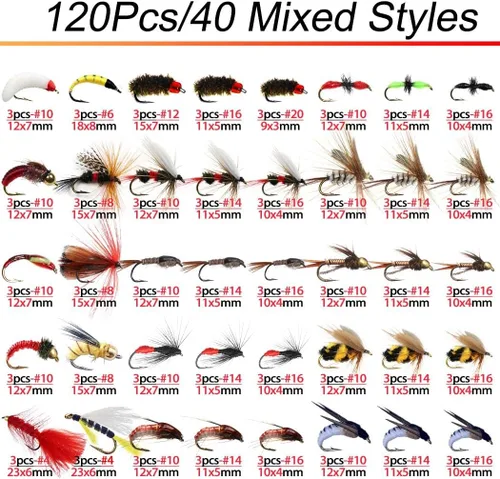 Miniatura 2 de Kit de moscas de pesca con mosca, 40/137 piezas, surtido de moscas secas/húmedas, serpentina para trucha, lubina, pez + caja de moscas