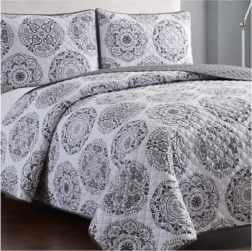 Mellanni - Juego de cubrecama para cama individual con funda de almohada - Tecnología de acolchado ultrasónico - Juego de edredón de 2 piezas de Gris