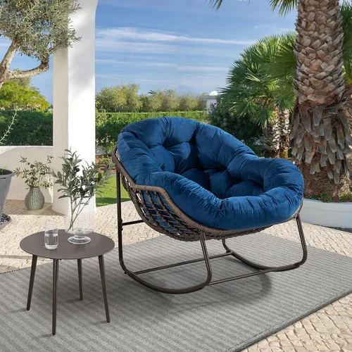 Mecedora para exteriores, silla de huevo de ratán de gran tamaño, cojín reclinable acolchado para interiores y exteriores, moderna silla de descanso