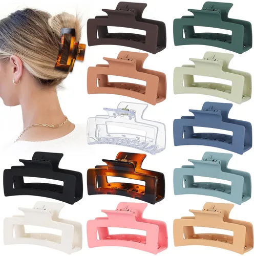 Sisiaipu Accesorios Medianos para el Cabello de 3.5 Pulgadas - 12 Piezas Pinzas de Mandíbula Cuadradas para Cabello Grueso y Fino, Pinzas Básico