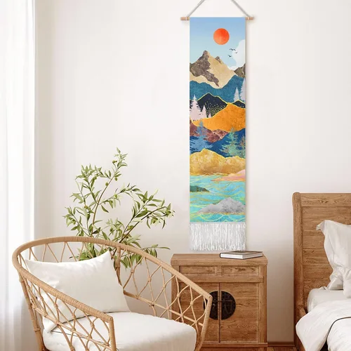 Miniatura 3 de RosieLily Tapiz de arte de pared, tapiz de naturaleza de montaña azul, 13 pulgadas de ancho x 51 pulgadas de alto, para decoración de pared