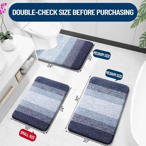 Miniatura 3 de OLANLY Juego de 2 alfombras de baño y alfombras de baño ombré, tamaño de alfombra de baño 24 x 16 pulgadas y alfombra de baño de 30 x 20 + 24 x 20