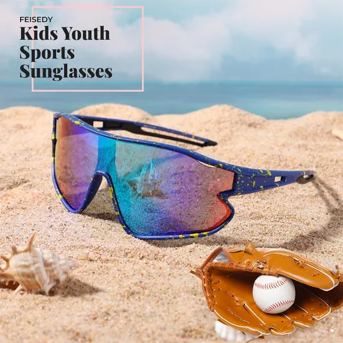 Miniatura 7 de FEISEDY Gafas de sol unisex para jóvenes, gafas de sol de béisbol y tenis, UV400 deportivas para niños y niñas, pantallas de ciclismo B4064