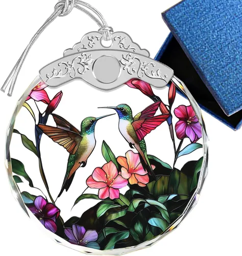 Miniatura 11 de Adornos de Navidad – Pájaros Cardenales y Flores Ornamento de Vidrio Emplomado – Decoración Navideña – Adornos para Árbol de Navidad – Regalos