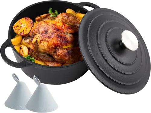Miniatura 15 de Horno holandés de hierro fundido esmaltado de 6 cuartos de galón con tapa, asas dobles grandes, apto para horno hasta 500 °F, olla redonda clásica