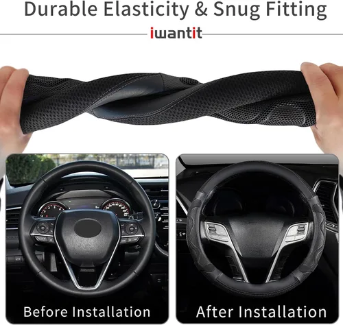 Miniatura 5 de Iwantit Fundas para volante de automóvil con panal de silicona 3D para hombres, diseño antideslizante y tela transpirable, ajuste universal de 14.5