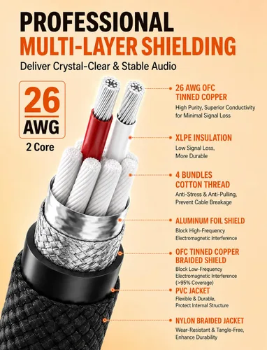 Miniatura 2 de VIOY Cable de micrófono XLR de 6.6 pies, cable de micrófono macho a hembra, cable equilibrado de 3 pines - cable de extensión XLR trenzado de nailon
