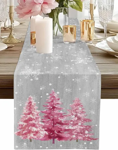 Camino de mesa de Navidad de otoño de 90 pulgadas de largo, árbol de Navidad, fondo gris, duradero, lavable, camino de mesa de cocina para Árbol de