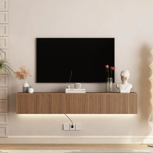 Miniatura 23 de Soporte flotante para TV montado en la pared con 20 LED de color, soporte de TV moderno de 63 pulgadas, gabinete de TV flotante centro