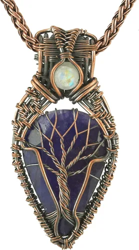 Miniatura 9 de Impresionante collar con colgante de árbol de la vida de cobre con piedras preciosas hechas a mano y cadena de 20 pulgadas, perfecto