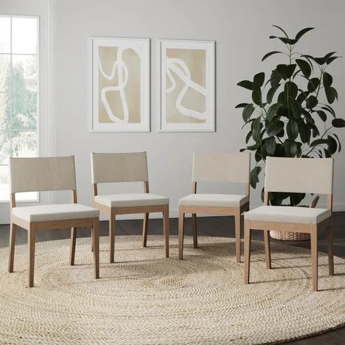 Miniatura 14 de Nathan James - Linus - Moderna silla de comedor tapizada con patas de madera de caucho sólida con acabado cepillado en marrón - Lino natural/marrón