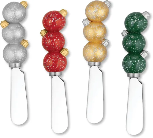Miniatura 7 de UP Esparcidores de queso para árbol de Navidad, asas de resina pintadas a mano con cuchillas de acero inoxidable para untar queso crema