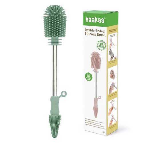 Miniatura 16 de Haakaa Kit de cepillos de limpieza de silicona, limpiador de cepillos para biberones para extractor de leche, pezón, bolsa de almacenamiento de Rosa