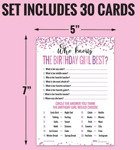 Miniatura 2 de 30 tarjetas de juego de Who Knows The Birthday Girl, para niños o adolescentes, juego divertido y fácil para fiestas o fiestas de pijamas