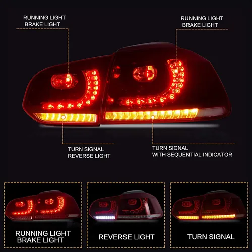 Miniatura 2 de VLAND Conjunto de luces traseras para Golf 6 2010-2014, lámparas traseras con DRL, luz trasera con luces antiniebla y señal de giro secuencial