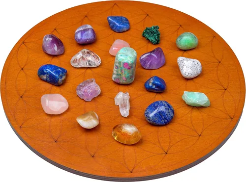Tablero de rejilla de cristal para piedras, tablero de geometría sagrada de flor de la vida de 10 pulgadas de diámetro, amplifica el poder de tus
