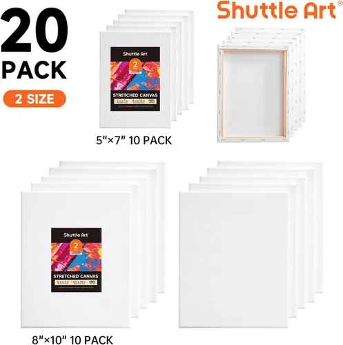 Miniatura 2 de Shuttle Art Lienzo para pintura, paquete múltiple de 20 piezas, lienzo estirado de 5 x 7 y 8 x 10 pulgadas, 100% algodón, lienzos blancos imprimados