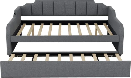 Miniatura 7 de Merax Sofá cama con nido desplegable, tamaño matrimonial, sofá cama con cama nido ajustable de tamaño individual y diseño de carga USB para sala