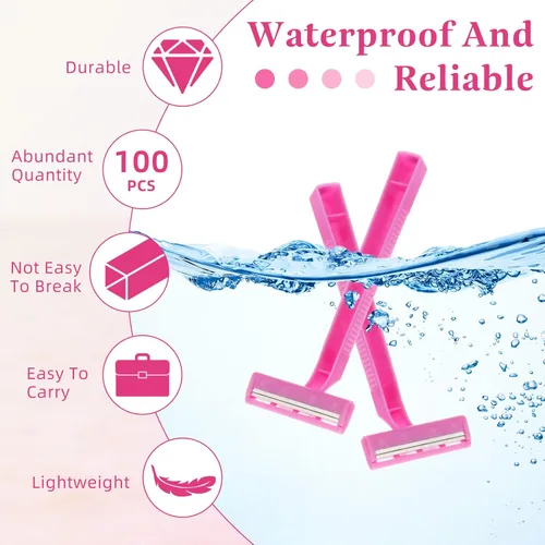 Miniatura 5 de Hanaive Maquinillas de afeitar desechables para mujer, doble hoja, desechable, de acero inoxidable, calidad hotelera, multiusos, portátil, Rosa
