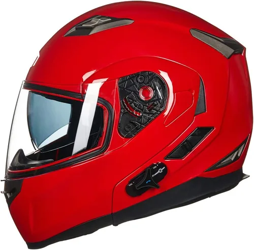 Miniatura 8 de ILM - Casco de motocicleta modular con visera solar abatible, Bluetooth integrado, intercomunicador, Mp3 Modelo 953/953 PRO Rojo