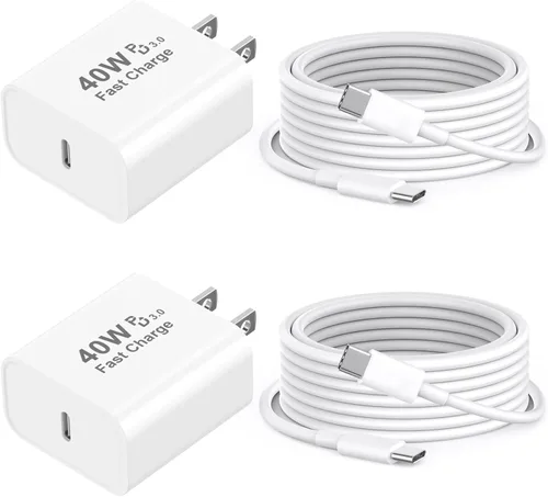 Miniatura 8 de [Certificado MFi de Apple] Cargador para iPhone 17 Pro Max de carga rápida, paquete de 2 bloques de carga USB C de 40 W con cable de carga tipo C