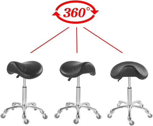 Miniatura 6 de Antlu Silla de Sillín para Clínica de Masaje, Spa, Salón, Corte, Silla Giratoria con Ruedas, Altura Ajustable (Negro)