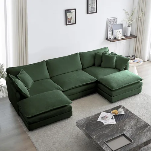Miniatura 41 de GNIXUU 76" Modular Sectional Sofa, Beige Loveseat Sofa Cloud 2 Seater Couch, Comfy Chenille Love Seats 25" Deep Seat with 2 Pillows for Small Spaces