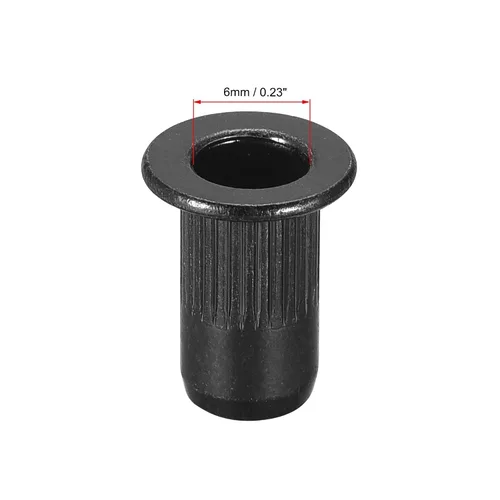 Miniatura 3 de uxcell Tuercas de remache M4 de acero al carbono chapadas en zinc moleteado cabeza plana roscada tuerca de inserción negra 20 piezas