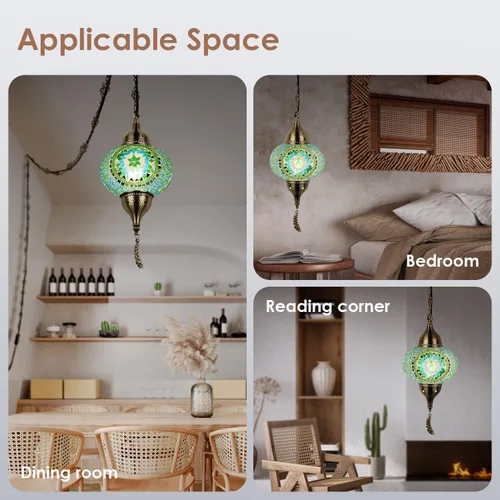 Miniatura 3 de Yarra-Decor Lámpara colgante turca marroquí con cable de 4.5 metros - Exquisita lámpara de techo de mosaico estilo Tiffany para dormitorio, sala