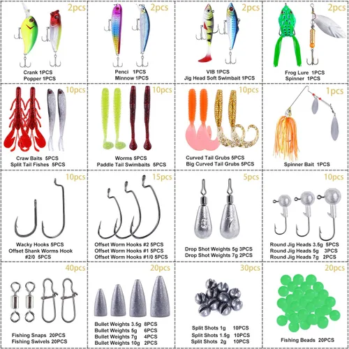 Miniatura 2 de PLUSINNO Kit de accesorios de pesca, caja de aparejos de pesca con aparejos incluidos, anzuelos de pesca, pesas de pesca, tiro dividido redondo, Kit