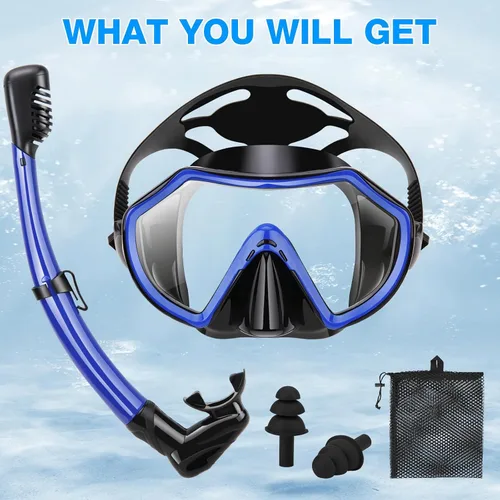 Miniatura 6 de Snorkeling Gear for Adults, Dry Adult Snorkel Set HD Panoramic View Snorkel Mask Set, Anti-Leak and Anti-Fog Scuba Diving Package with Mesh Bag Ear