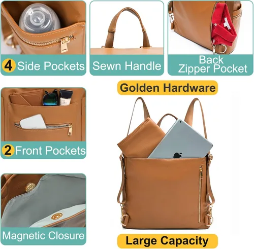 Miniatura 4 de Bolsa de pañales, mochila de cuero para pañales de MF Store, mochila de pañales con funda para portátil, cambiador, bolsa de toallitas, correas