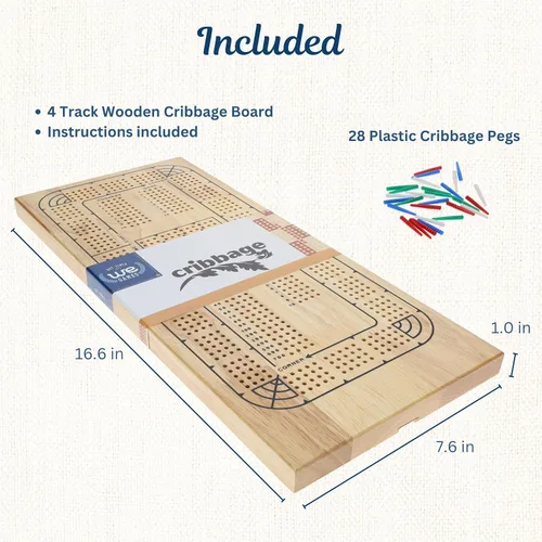 Miniatura 4 de WE Games Tabla de madera para 4 jugadores, tablero de madera natural maciza de 4 pistas, clavijas de plástico e instrucciones