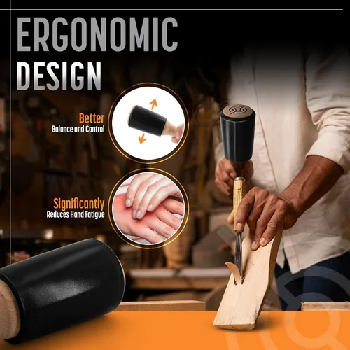 Miniatura 6 de Mazo de tallado de madera de precisión de 15 onzas para carpintería, cómodo mango de madera que reduce la fatiga de la mano, cabeza de uretano que