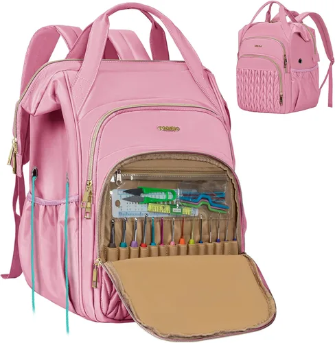 Miniatura 10 de Mochila para hacer punto, organizador grande de bolsa de ganchillo, organizador de almacenamiento de hilo resistente al agua, soporte de hilo