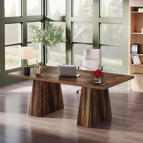 Miniatura 4 de Tribesigns Escritorio Ejecutivo de 63 Pulgadas, Escritorio Grande para Computadora de Oficina con Doble Pedestal, Estaciones de Trabajo Modernas