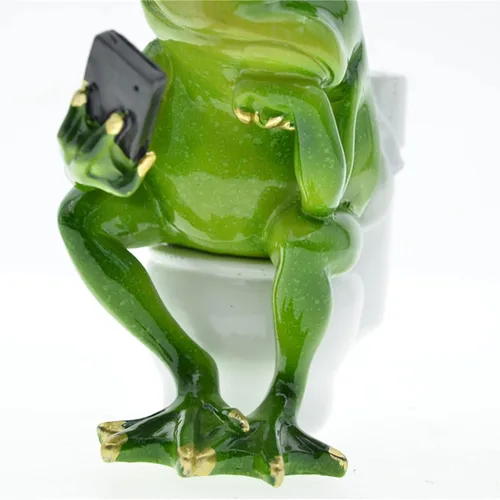 Miniatura 4 de Divertida figura de rana sentada en el inodoro, estatua de escultura de rana pensadora, ranas de mascota, animales, manualidades de resina, figuras
