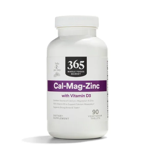 365 by Whole Foods Market, Cal-Mag-Zinc con Vitamina D3, Vegetariana, 90 unidades