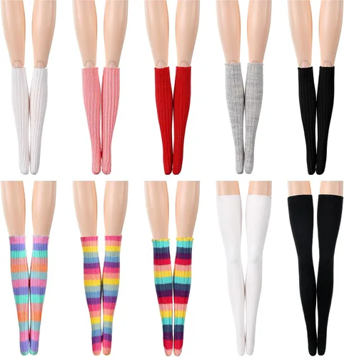 Miniatura 8 de Sotiff 10 pares de medias de encaje para muñeca hechas a mano, calcetines largos de Navidad, accesorios para muñecas de Navidad, leggings para ropa