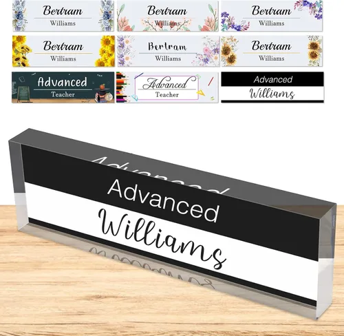 Miniatura 24 de Placa de nombre personalizada para escritorio, placas de nombre personalizadas para hombres y mujeres, diseño de girasol con logotipo de negocios