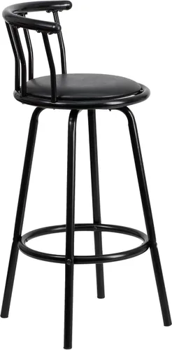 Miniatura 5 de Flash Furniture Taburete de bar Charla Crown Back de metal negro con asiento giratorio de vinilo negro