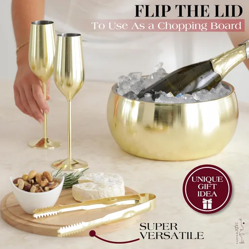 Miniatura 7 de Gusto Nostro Cubo de hielo aislado de 4.1 L con tapa y pinzas, cubo de hielo de acero inoxidable de doble pared grande, sin BPA para bar