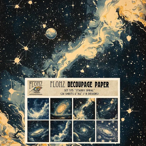 Decoupage Paper Pack (24 Sheets 6"x6") Starry Spiral: Intricate Galaxy Renderings for Dreamy Celestial-Inspired Décor # Vintage Styled Paper for