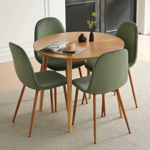 Miniatura 5 de Juego de 4 sillas de comedor de terciopelo, modernas sillas tapizadas con patas de metal para sala, dormitorio, comedor, sillas de comedor verdes