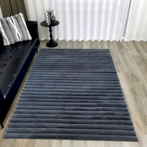 Miniatura 6 de GLORY RUGS Alfombras de Área Rayadas Suaves de Piel Sintética de Conejo 5 x 7 pies Becky Negra Alfombra de Felpa Shag Acogedora y Mullida