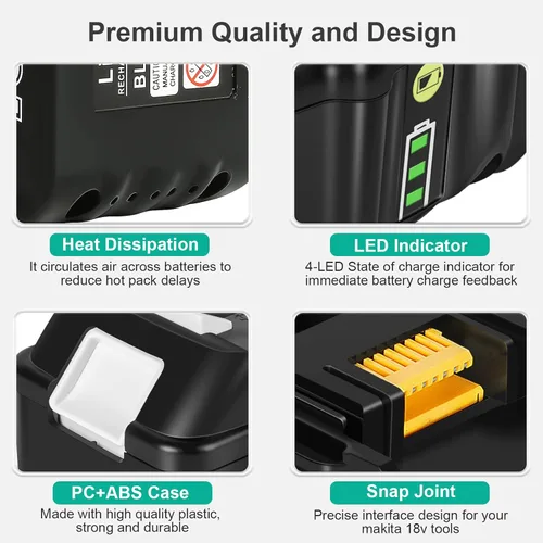 Miniatura 5 de Replcement actualizado de 6.0Ah para batería Makita de 18 V, paquete de 2 con cargador compatible con herramientas eléctricas Makita de 18 voltios