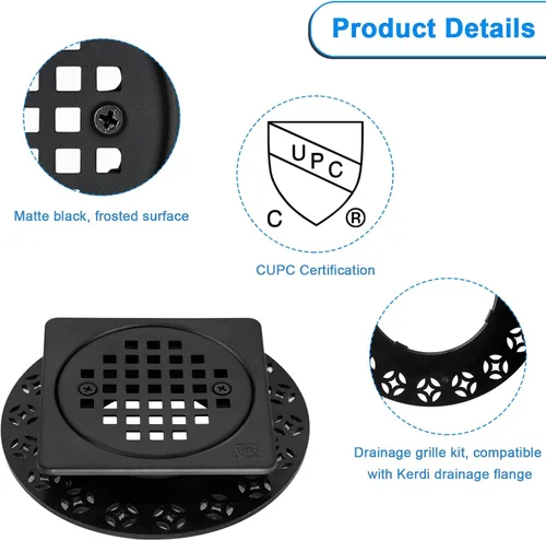 Miniatura 4 de Kit de rejilla de drenaje de 4 pulgadas compatible con Schluter Kerdi-Drain Flange Square Shower Floor Drenaje SS304 de acero inoxidable