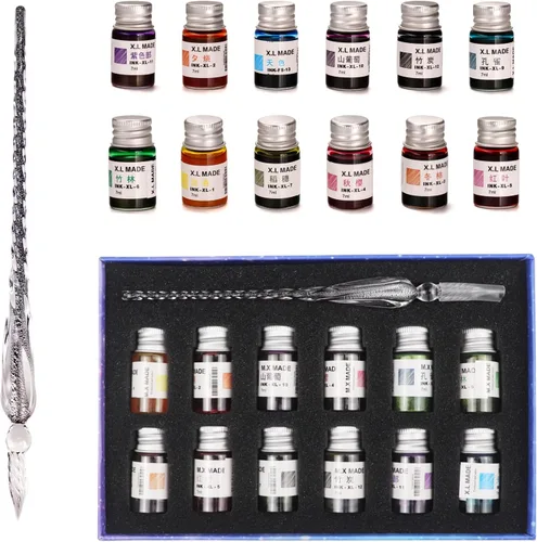 Miniatura 5 de Juego de bolígrafos de cristal para caligrafía, 12 tintas coloridas, juegos de caligrafía para arte, escritura, firma, decoración, regalo